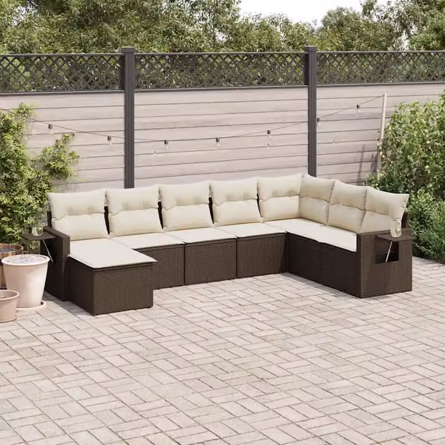 Set Divani da Giardino 8 pz con Cuscini Marrone in Polyrattan 3220562