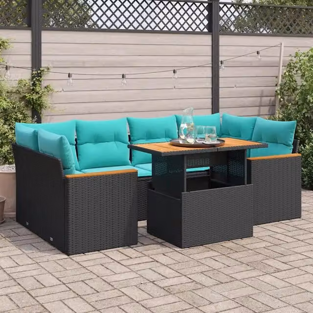 Set Divani da Giardino con Cuscini 7pz Nero Polyrattan 3327452