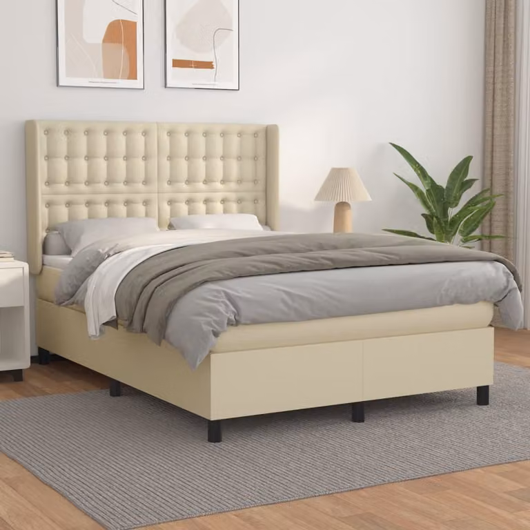 The Living Store Letto a molle insacchettate con materasso crema 140x190 cm in Pelle finta