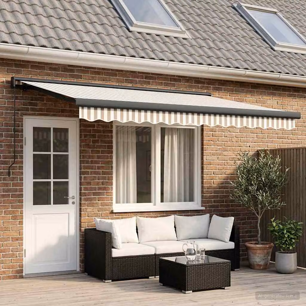 Tenda retrattile vidaXL in alluminio e poliestere, Grigio chiaro e bianco, L: 500 cm x P: 300 cm
