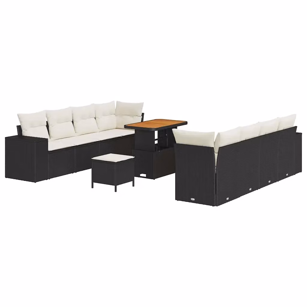 Set Divano da Giardino vidaXL 11 Pezzi Nero con Cuscini e Tavolino in Polyrattan e Acciaio – 2