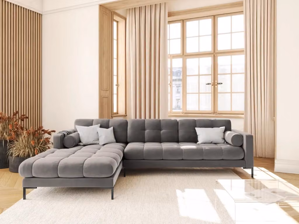 Divano angolare sinistro Bali Cosmopolitan Design in velluto grigio chiaro da 5 posti L/P/H: 293 x 185 x 75 cm – 2