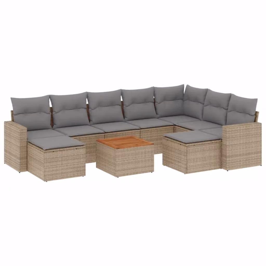 vidaXL Set Divano da Giardino 10 pz in Polyrattan con Cuscini Beige e Tavolino da Esterno – 2