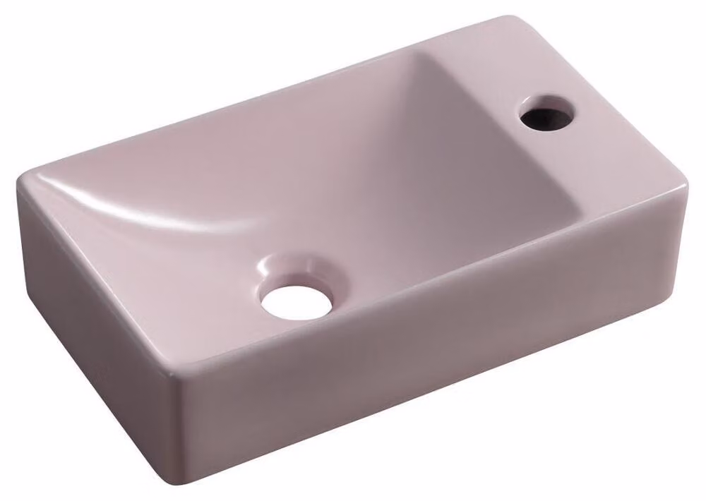 MARGITHA lavabo in Vetroceramica 38x22cm, foro per rubinetto a destra, rosa