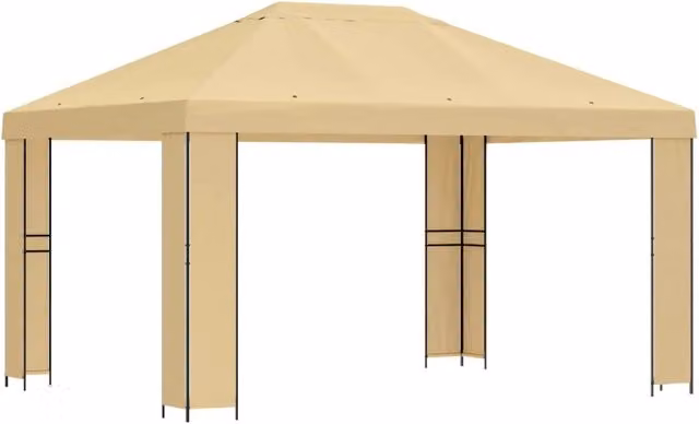 Gazebo | Pergolato 4 ¡Á 3 m Crema Poliestere e Acciaio 190 gsm
