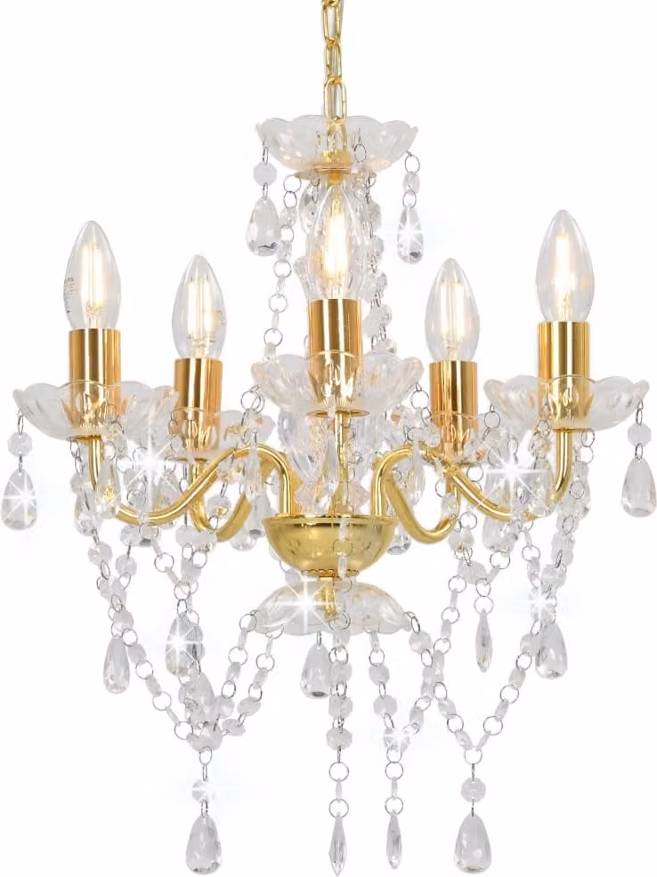 The Living Store Lampadario con perle Golden Round 5×E14