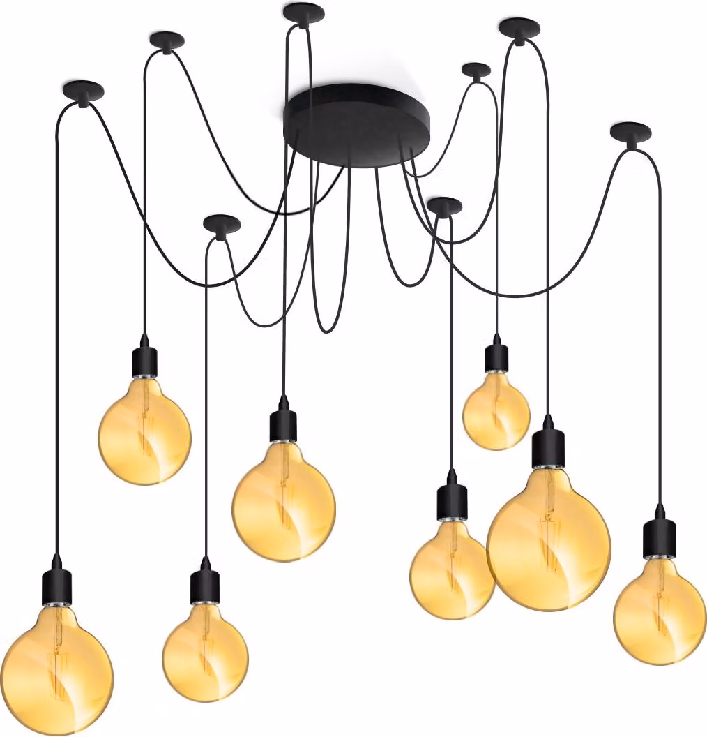 LUMILED luce a sospensione luce a sospensione lampadario creativo ragno plafoniera vintage E27 presa LED metallo nero altezza regolabile (8 fiamme)