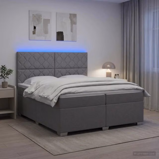 Letto box spring vidaXL con materasso a molle insacchettate e base contenitore, colore grigio, L/P: 200 x 200 cm – 1