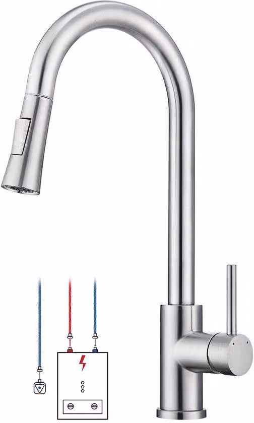 Rubinetto da cucina a 360 gradi con beccuccio orientabile, attacco per sprinkler a 3 vie per il riscaldamento, rubinetto da cucina a colonna con doppio indicatore di livello dell'acqua