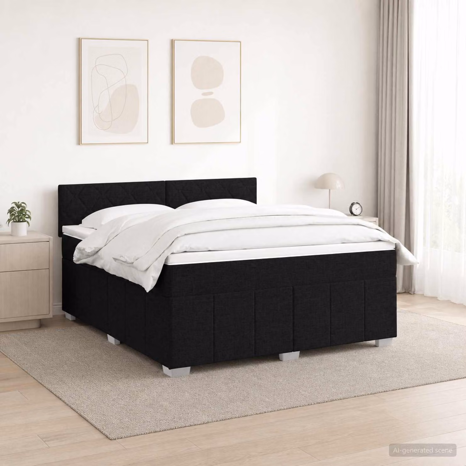 Letto box spring ibrido vidaXL con materasso in tessuto nero L/P: 140 x 200 cm