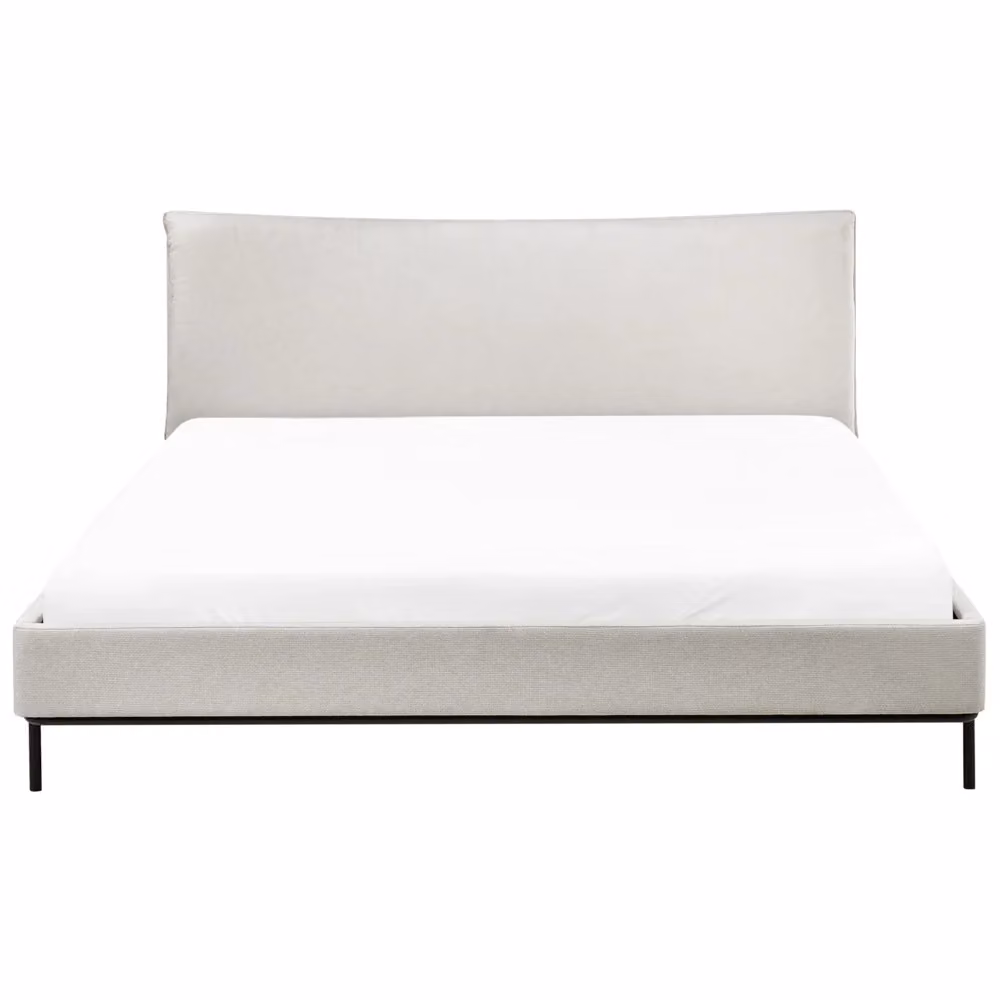 Letto matrimoniale moderno BELIANI imbottito in tessuto beige L 180 x P 200 cm – 2