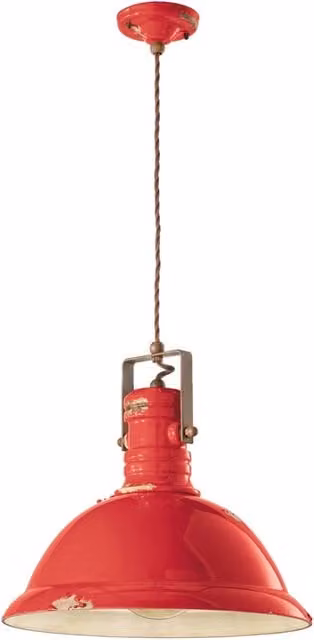Lampadario Industrial Ferro E Ceramica Vintage Rosso 1 Luce E27 40Cm