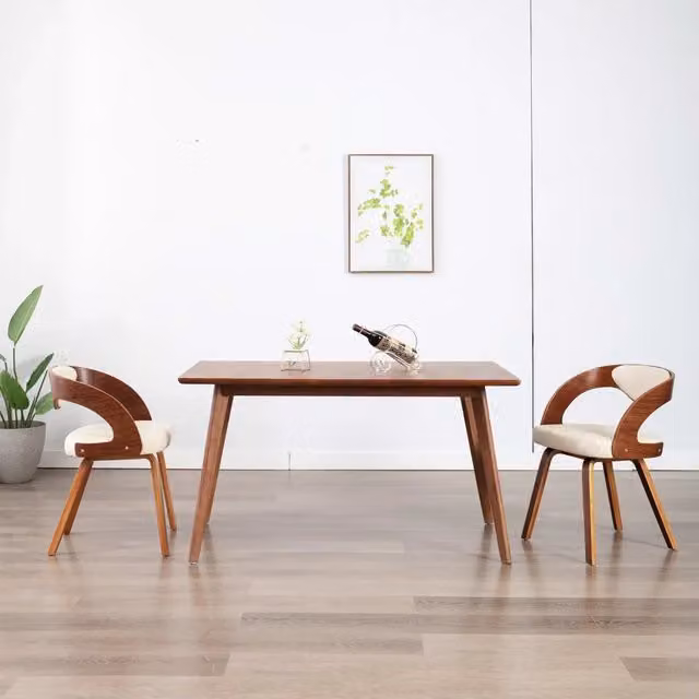 Sedie da Pranzo 2 pz in Legno Curvato e Similpelle Crema 283102