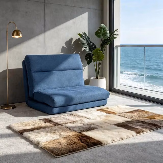 Poltrona da pavimento 70x72x56 cm reclinabile in 5 posizioni in poliestere blu