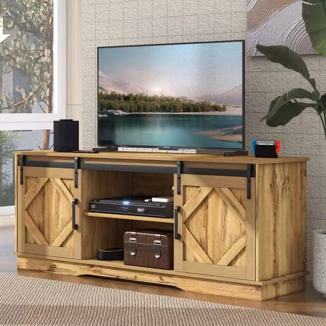 Mobile TV Mivray marrone con 2 ante scorrevoli, ripiani regolabili e passacavi, L 150 x P 40 x H 60 cm