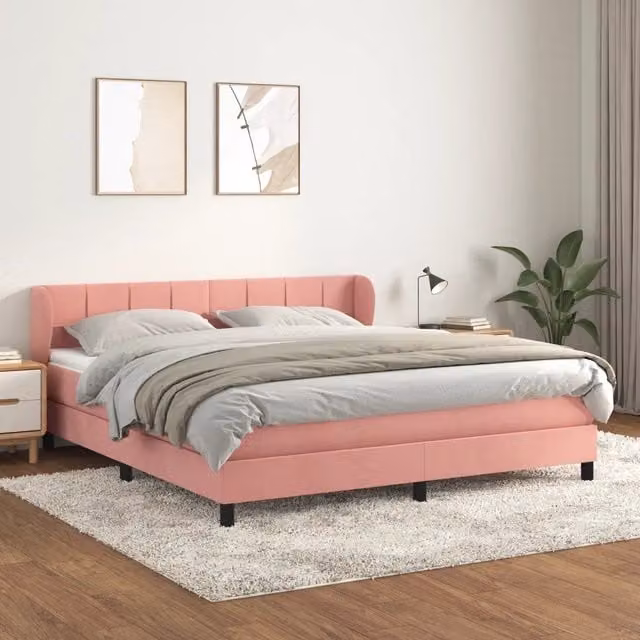 Letto Ibrido vidaXL con Struttura in Legno di Larice e Velluto Rosa e Bianco L/P/H: 160 x 200 x 163 cm – 1