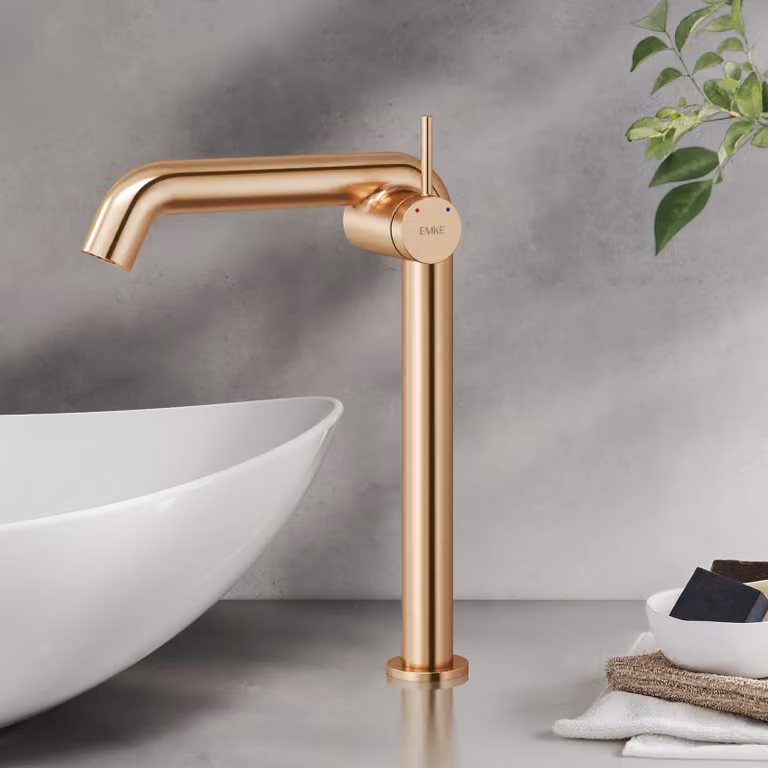 EMKE Miscelatore monocomando per lavabo, Rubinetti da bagno 332x220x76 mm, Risparmio idrico, Protezione anticorrosione, Ottone senza piombo, Oro rosa