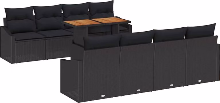 Set Divano da Giardino con archiviazione 9 pcs Nero Poly Rattan