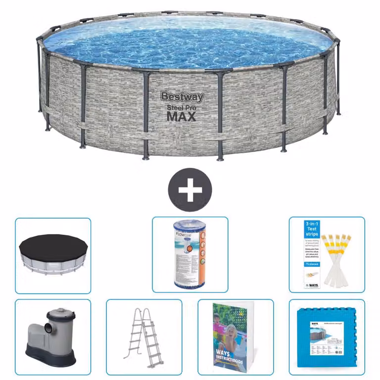 Piscina gonfiabile Bestway Steel Pro MAX, rotonda, 488x122 cm, composta da 6 parti, modello S602