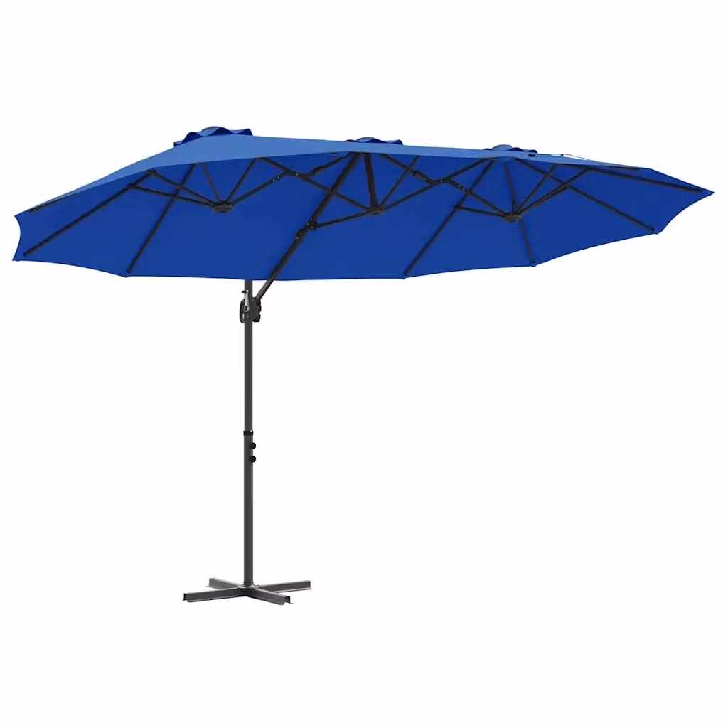 Ombrellone a braccio laterale vidaXL in poliestere e alluminio, Azzurro, L: 372 cm, P: 198 cm, H: 243 cm – 2