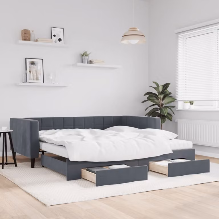vidaXL Divano Letto con Cassetti in Velluto Grigio, L/P/H: 223 x 100 x 68 cm
