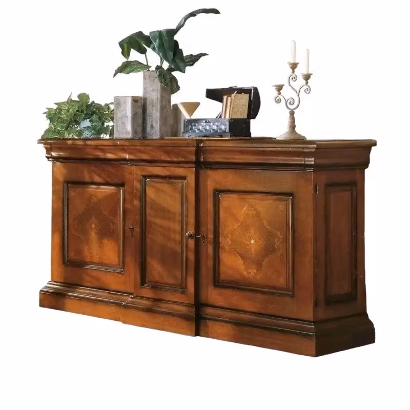 Credenza classica Mobili 2G in legno di faggio e pioppo color noce marrone con 3 porte e 2 cassetti L/P/H: 214 x 58 x 118 cm – 2