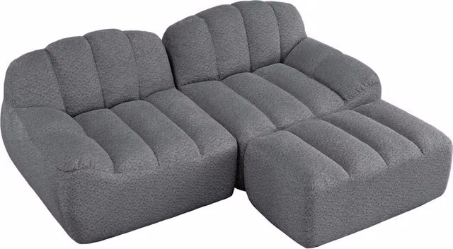 Divano modulare boneless 2 posti a forma di L con pouf, tessuto in fleece grigio, senza montaggio