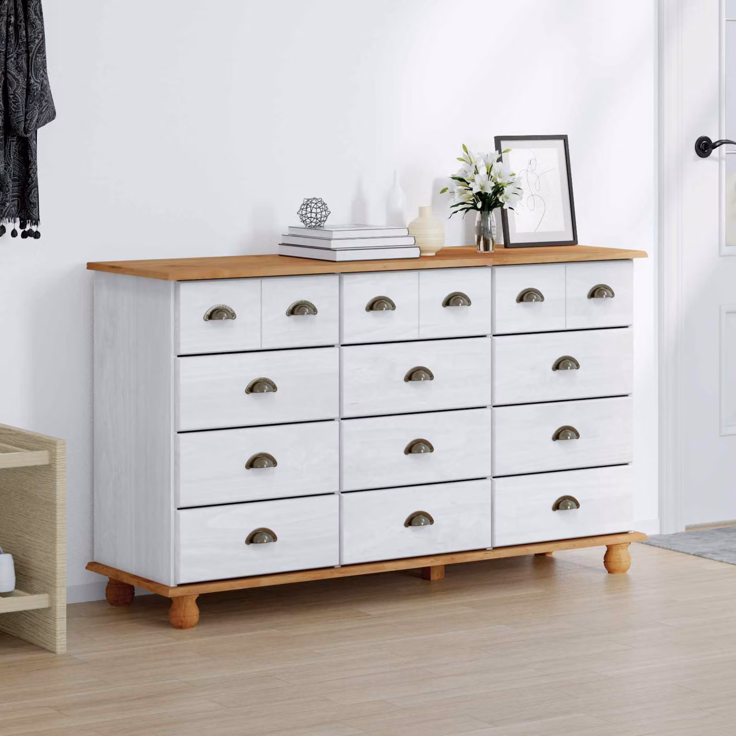 Cassettiera ASKIM vidaXL in pino massello bianco L 79 cm, P 40 cm, H 133,5 cm