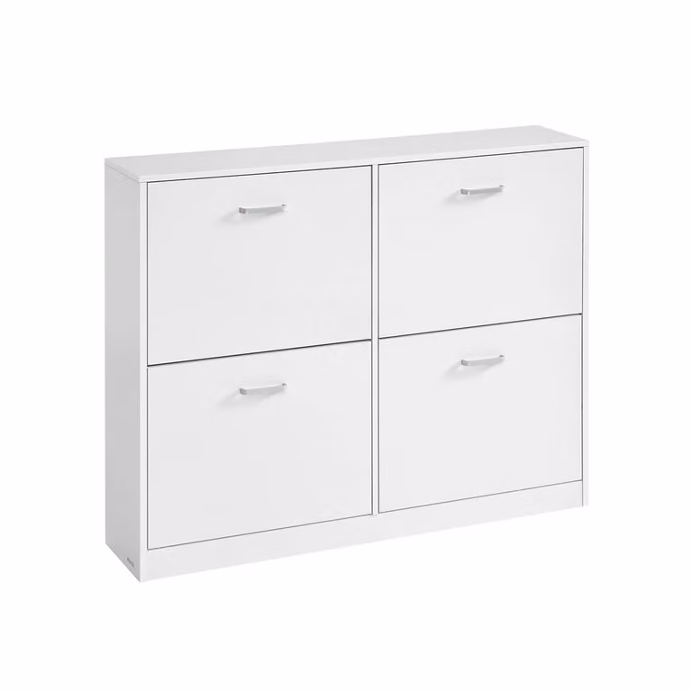 Scarpiera con 4 Ribalte e Divisori Regolabili, Bianco Neve