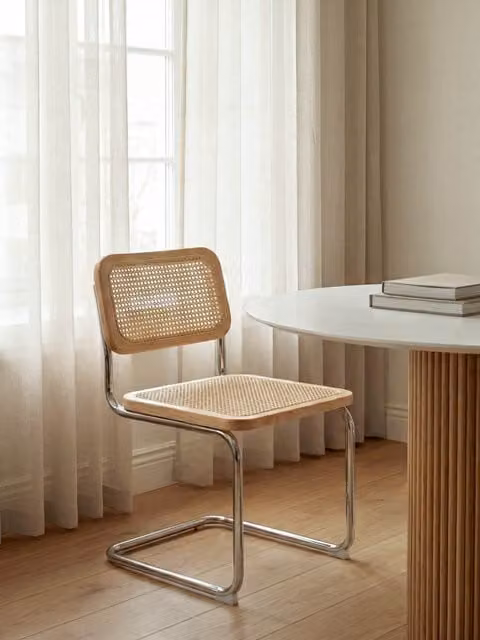 Sedia Lunel Kenay Home in legno, rattan e metallo, colore beige naturale