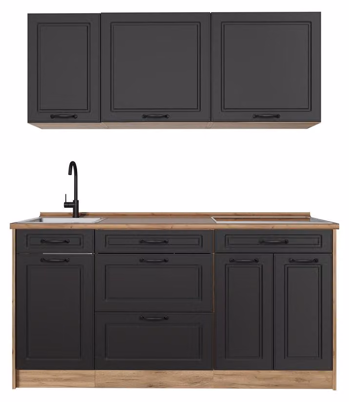 Cucina monoblocco Vicco R-Line Antracite country/Rovere dorato 160 cm piano di lavoro Rovere dorato, Model 67731