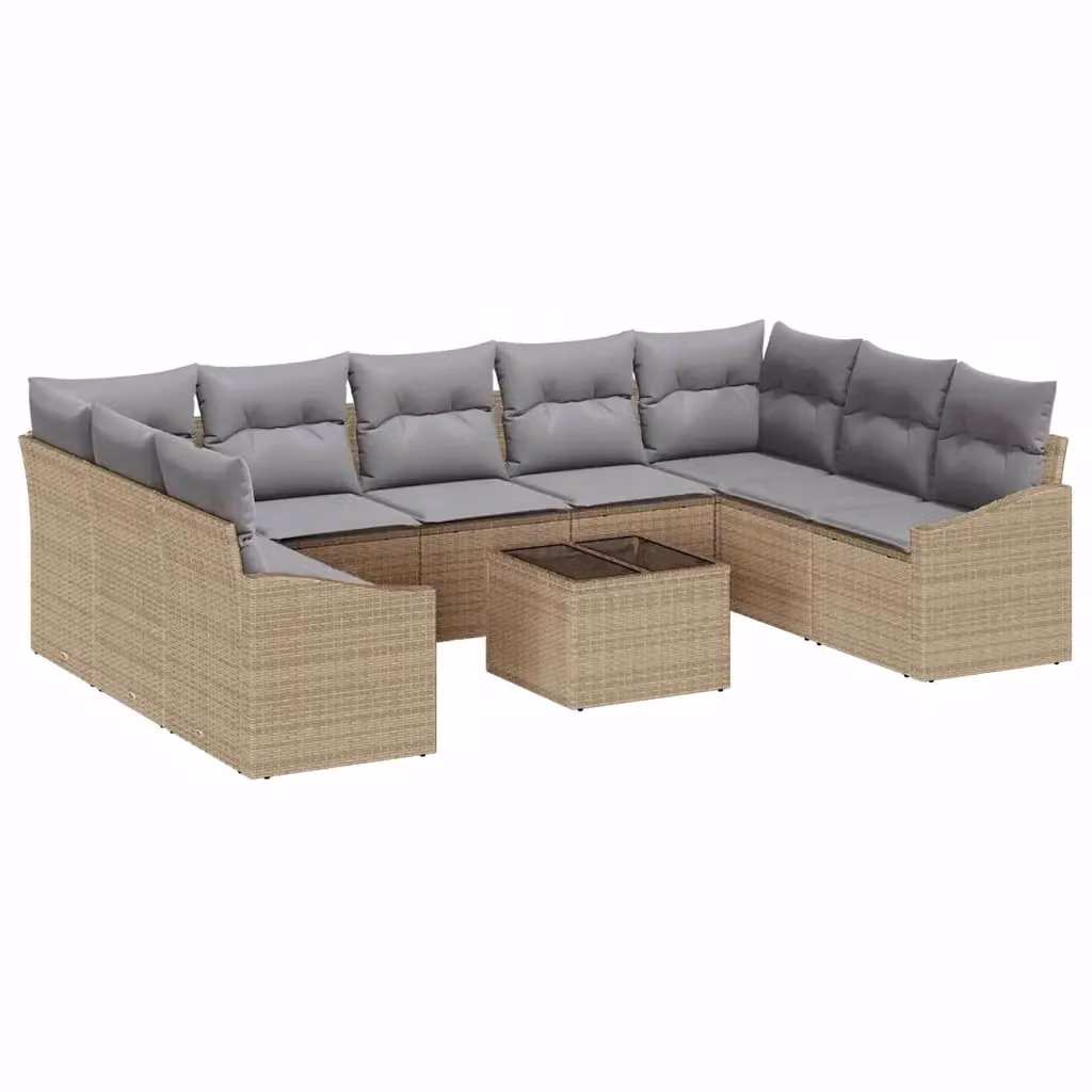 Set di divani da giardino vidaXL in polyrattan beige con cuscini e tavolino da caffè – 2