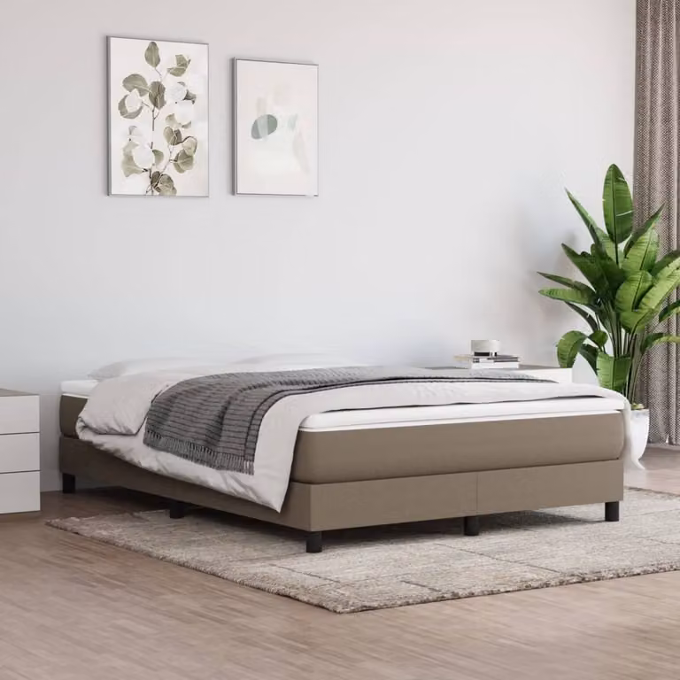 The Living Store Letto a molle con materasso Taupe 160x200 cm in tessuto