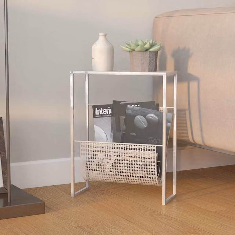 Portariviste vidaXL in metallo argento e trasparente L 35 cm, P 15 cm, H 45 cm