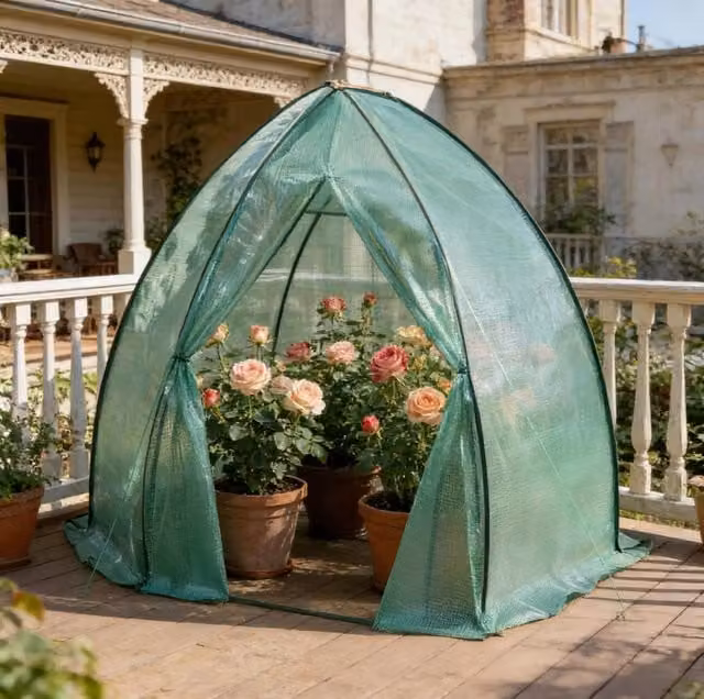 Serra a Teepee in PE da Giardino 240x200x240 cm con Struttura Conica in Acciaio Verde