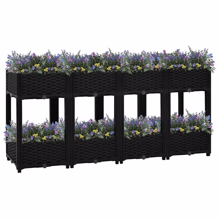 Fioriera Rialzata vidaXL in Plastica e WPC, Colore Nero, L: 160 cm, P: 40 cm, H: 71 cm