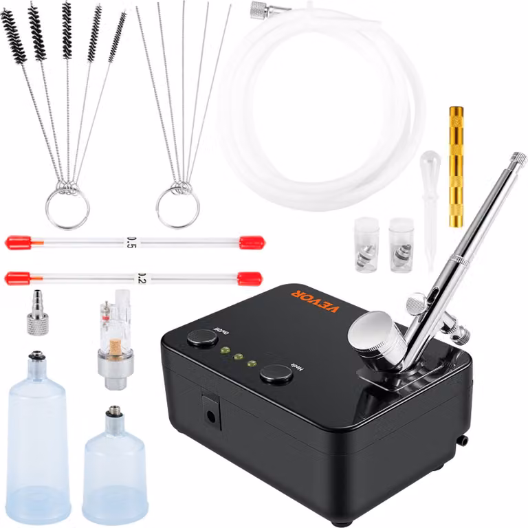 Set di aerografi a doppia azione con pistola per verniciatura, compressore d'aria da 30 psi ± 15 %, set di pistole per aerografo da 220 V per make-up, manicure, tatuaggi, design pittorico, arti e mestieri, decorazione alimentare