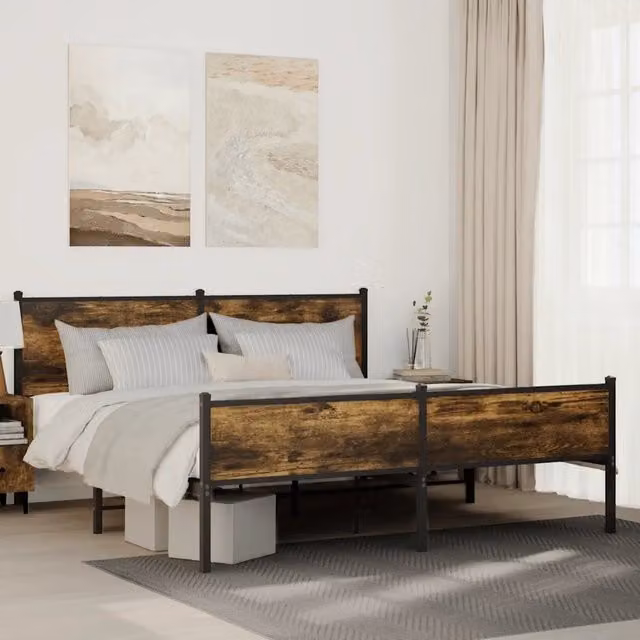 Giroletto in metallo e legno vidaXL colore rovere fumo L 160 x P 200 cm – 1