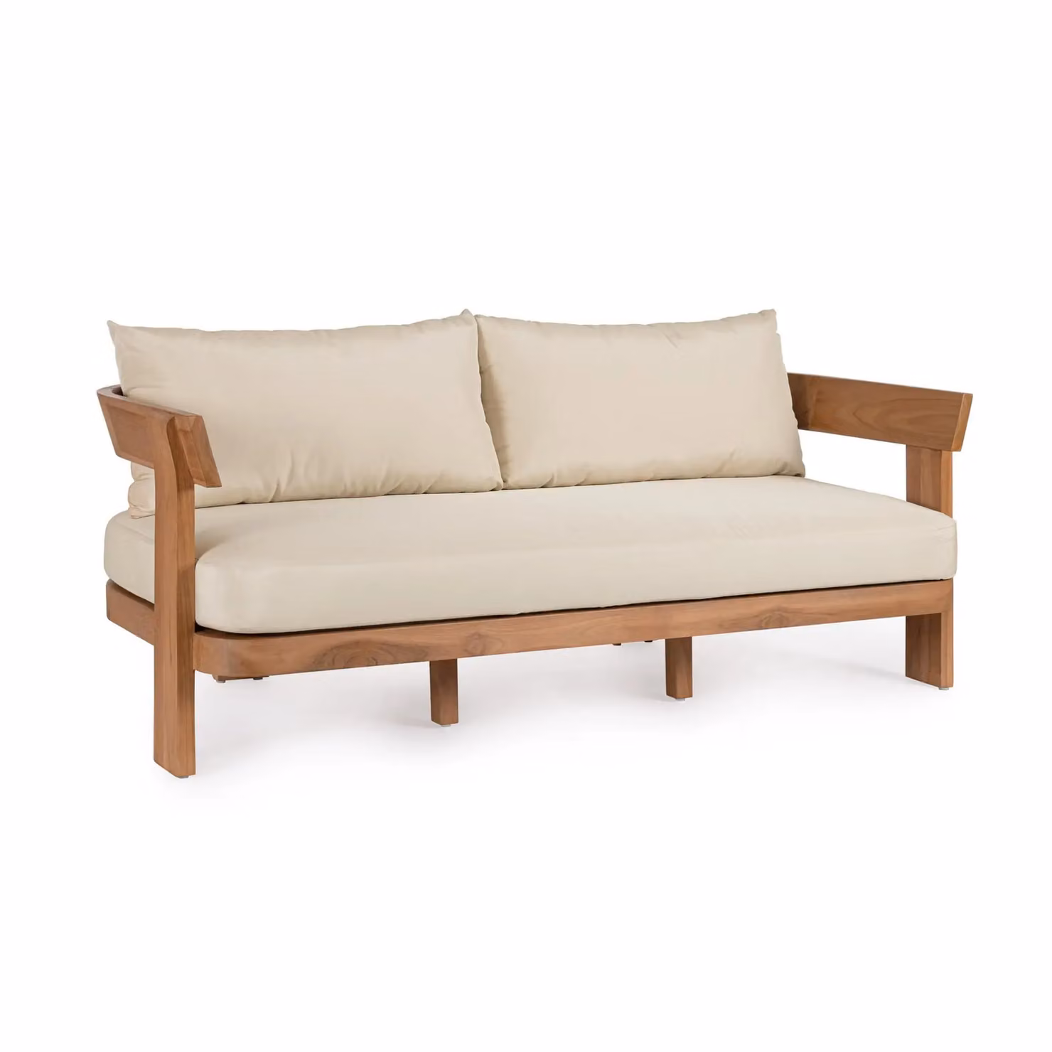 Divano a 3 posti NOJA in legno teak e tessuto beige