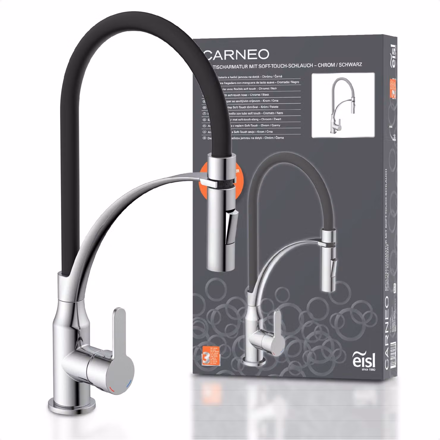 Rubinetto da cucina con doccetta estraibile, finitura cromo-nero, 1 pezzo