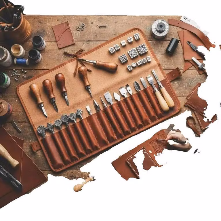Set di strumenti per la lavorazione della pelle, 92 pezzi, custodia portatile in tela, colore marrone