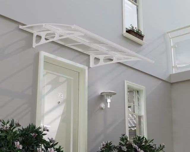 Canopia Bordeaux Pensilina da Esterno Moderna in Policarbonato e Acciaio Zincato, Colore Bianco, L: 223 cm, P: 140 cm – 1