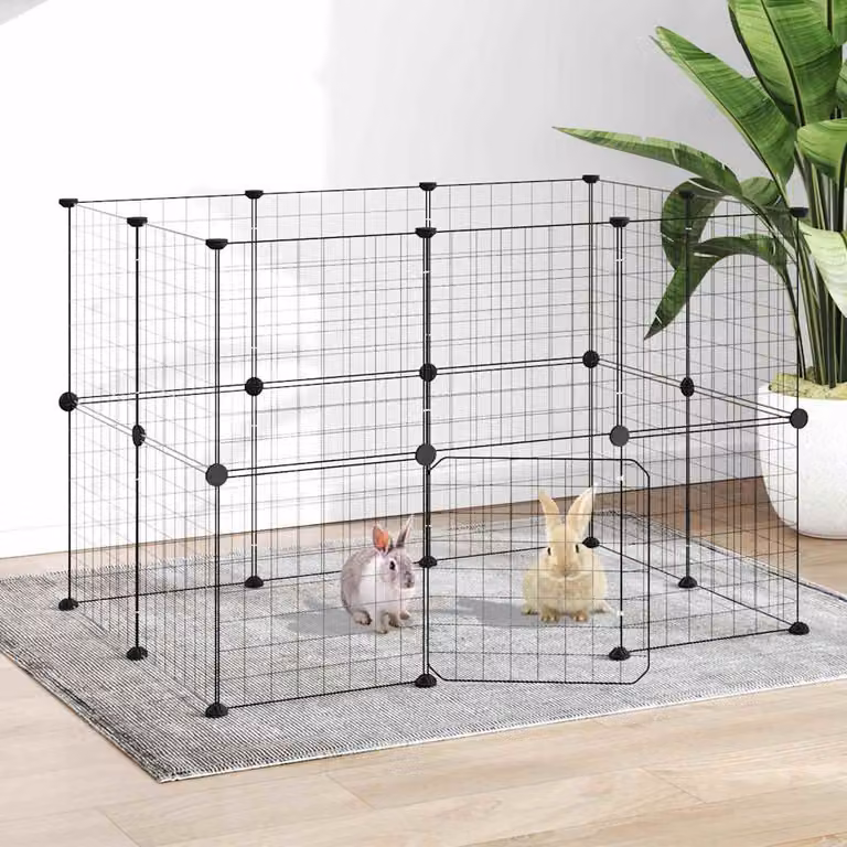 Gabbia per animali vidaXL in acciaio con 20 pannelli e porta, colore nero, L 105 cm x P 70 cm x H 70 cm