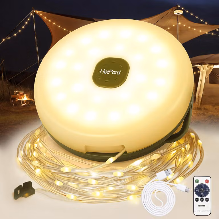 Catena luminosa da campeggio, 10 metri, 4 in 1, alimentazione USB, arrotolabile, grado di protezione IP44