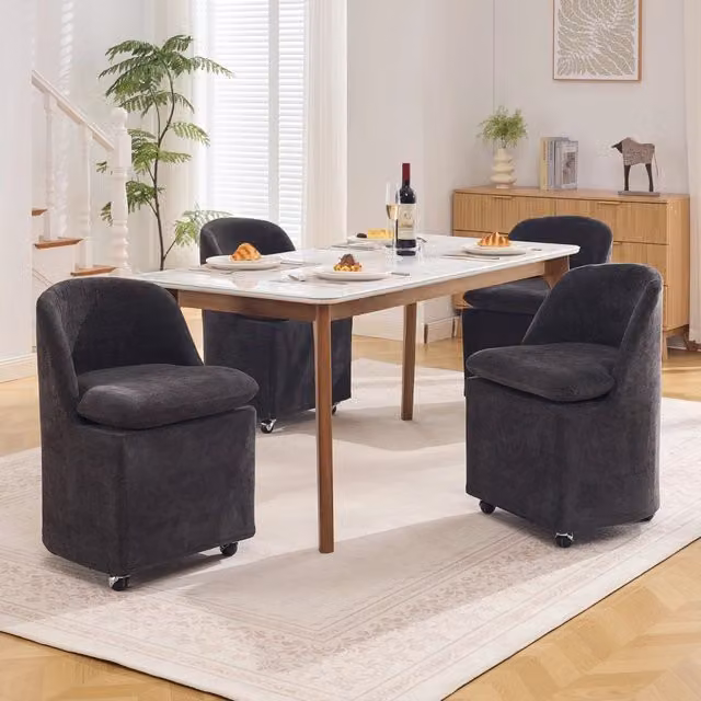 Set da 2 sedie girevoli REDOM in tessuto chenille grigio con ruote, L/P/H: 53 x 53,5 x 78,5 cm