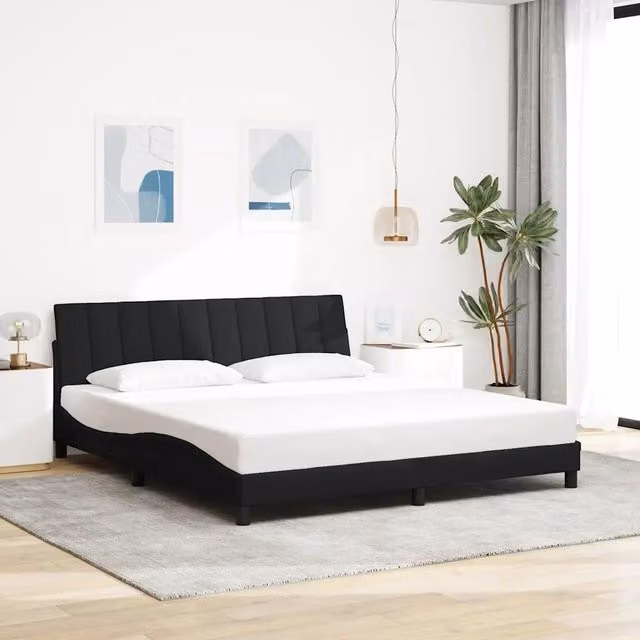 Letto Hanko vidaXL senza materasso in tessuto nero con illuminazione sottostante e porta USB L/P/H: 180 x 200 x 185 cm