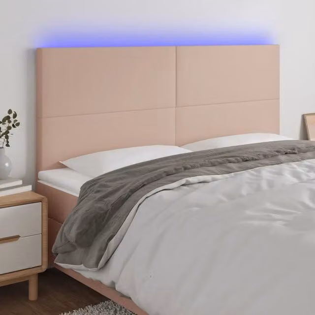Testiera con LED Design Mania in similpelle color beige, L: 200 cm, P: 5 cm, H: 118/128 cm – 1