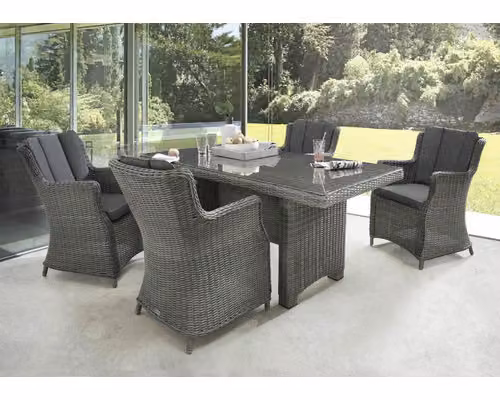 Gruppo di sedute Destiny LUNA 4 poltrone + tavolo 200x100x75cm, polyrattan, grigio vintage