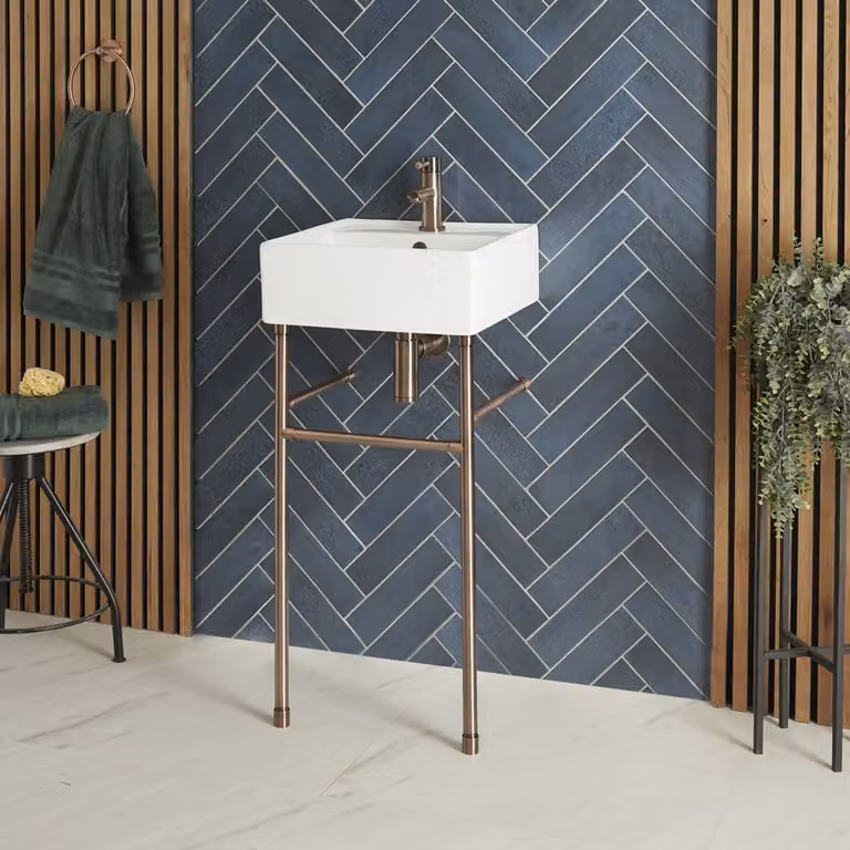 Lavabo Consolle da 400mm Completo con Lavabo con Consolle Bronzo Lucidato ad Olio - Halwell