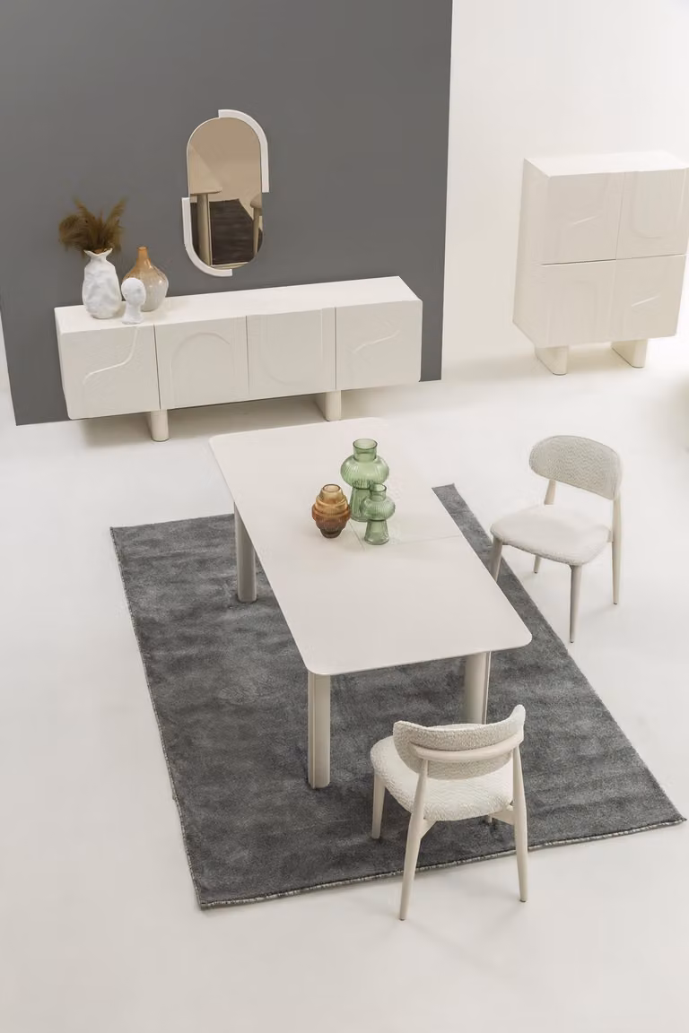 Set da pranzo 7 pezzi – Credenza, specchio, tavolo da pranzo e 4 sedie
